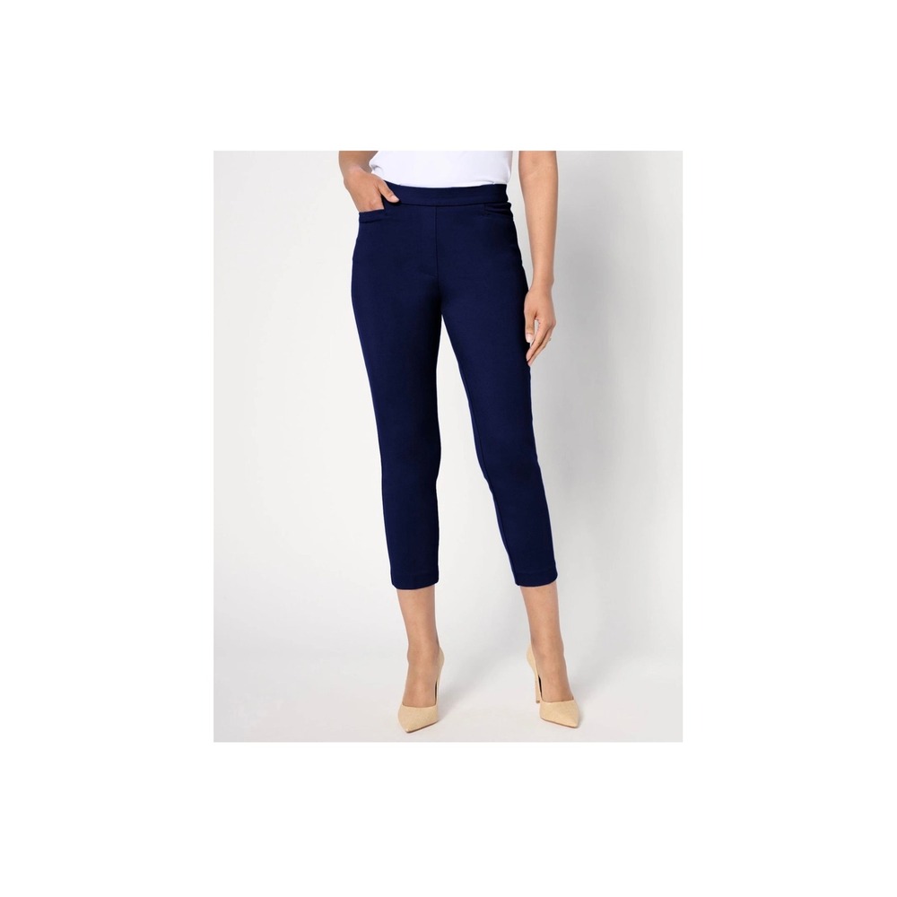 Susan Graver Tall Status Stretch Ponte Knit Crop Pants Navy Blue 5X A666674